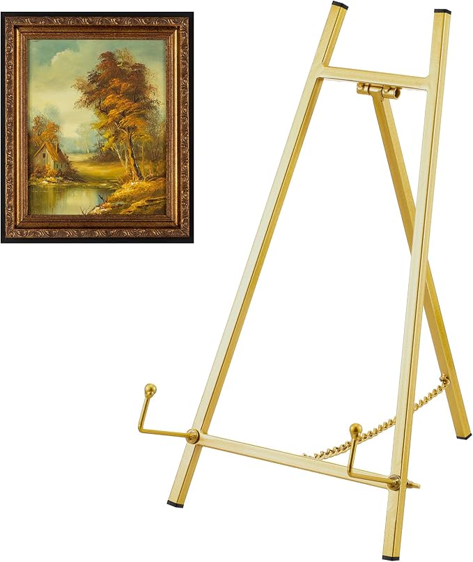 Leinuosen 1 Pcs Metal Tabletop Easel Stand, Tripod Display, Gold