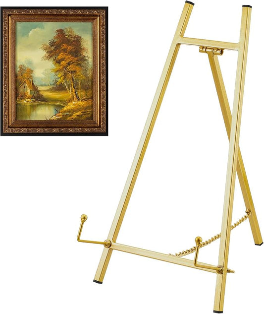 Leinuosen 1 Pcs Metal Tabletop Easel Stand, Tripod Display, Gold
