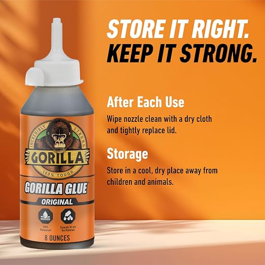 Gorilla Original Glue, Waterproof Polyurethane, Brown, 8 oz