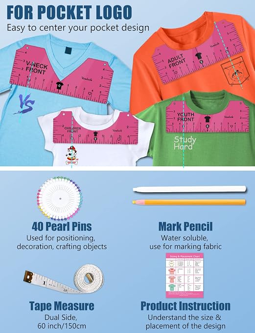 Vowlove Shirt Ruler for Heat Press, T-Shirt Design Alignment Tool | Speed up Repeat Orders and Reduce Placement Mistakes for Custom Apparel Shops, Crafters and Small Businesses