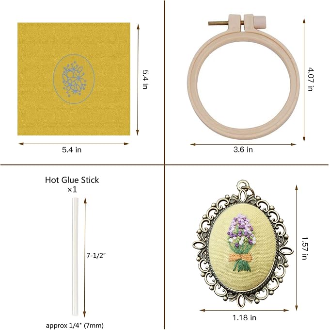 ZOCONE 4 Packs Embroidery Necklace Kits, Embroidery Pendant Kit Mini Cross Stitch Kit with Hoop, Necklace, Pendant, Stamped Pattern Cloth, Instructions, etc. Embroidery Kits for Adults