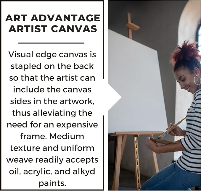 Art Advantage Artist Canvas Visual Edge 18x24, Stretched Canvas for Painting, Blank Canvas for Acrylics & Oils, Canvases for Artists, Professional Pre-Stretched Canvas