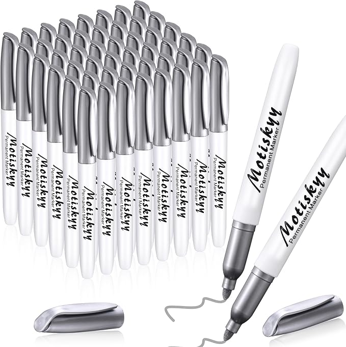 Motiskyy 48 Pack Metallic Markers, Permanent Paint Pens, Silver