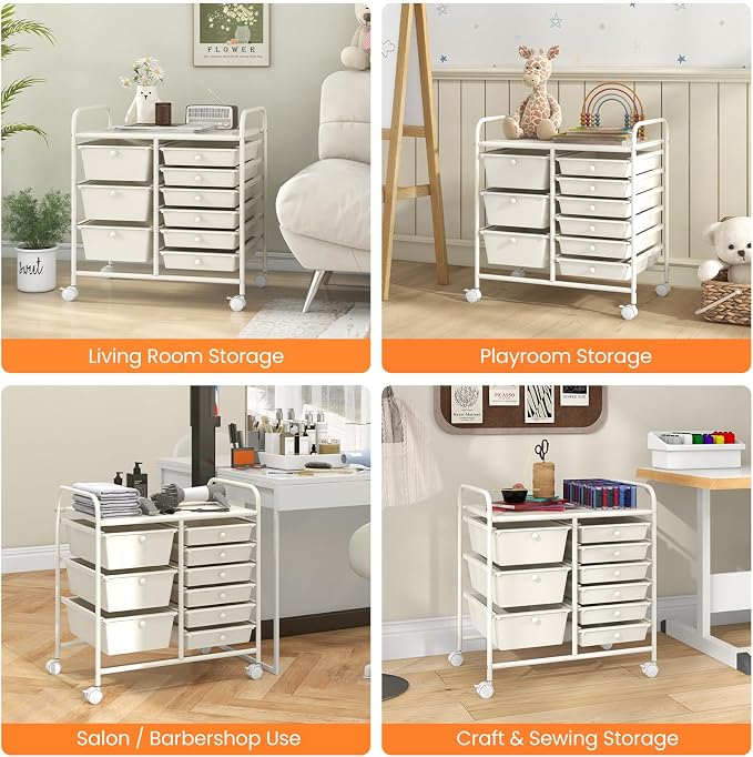 Giantex 9 Drawers Rolling Cart, Classroom Organizers, Storage Cart with Wheels, for Teacher Office Home School Supplies Tool Craft Art Paper, Ivory
