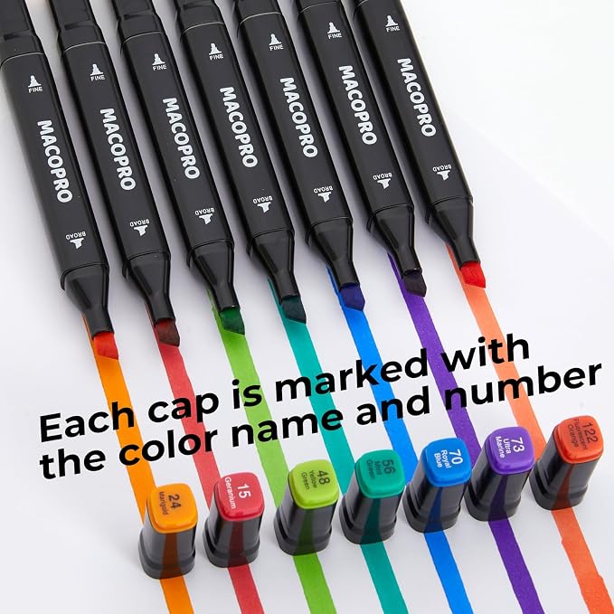 Alcohol Markers, 80 Colors Dual Tip Art Coloring Markers Set for Adult Book Drawing Sketching Painting, Chisel & Fine, Black Penholder (80)