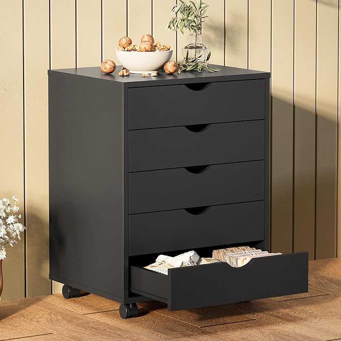 Sweetcrispy 5 Drawer Wooden Dresser, Storage Cabinets, Room Organization