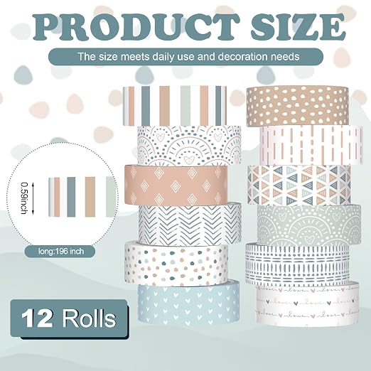 12 Rolls Floral Washi Tape Set,Morandi Tones,Boho | Watercolor Flowers Design for Scrapbook Journal DIY Craft School Supplies, 15 mm Vintage Decorative Masking Washi Tapes