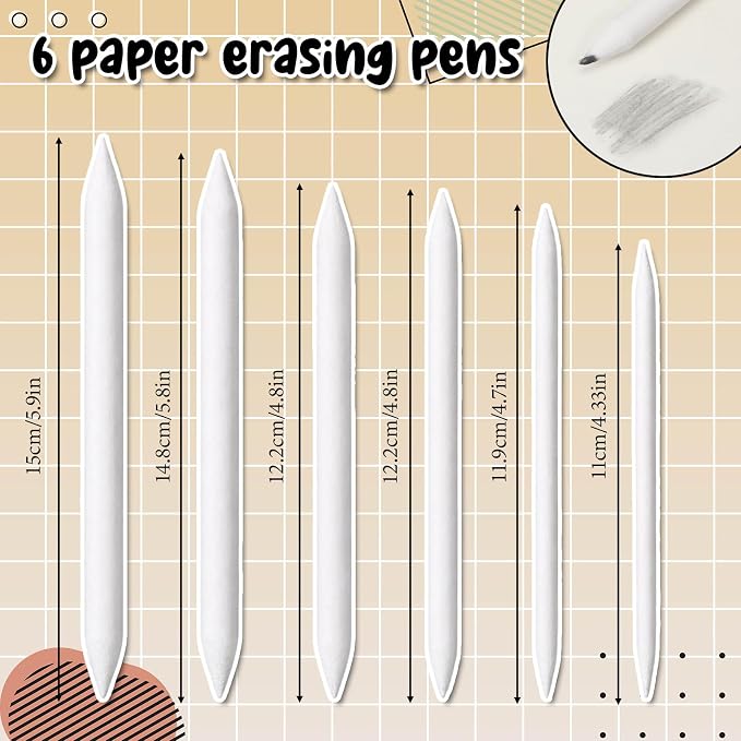 JJUNW 11 Pcs Blending Stumps for Drawing 4 Blending Pens 6 Sponge Pens