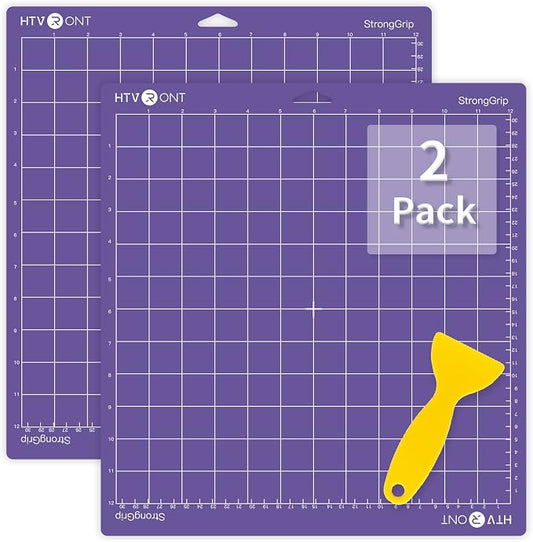 HTVRONT Strong Grip Cutting Mat 12x12, 2 Pack, Quilting & Crafting | Compatible with Cricut Maker 4/3/Maker, Explore 5/4/3/Air 2/One, Strong Adhesive Sticky, Quilting Cutting Mats