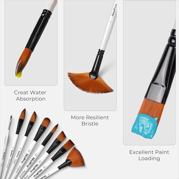 Nicpro 40 PCS Paint Brush Set, Professional Acrylic Paint Brushes | Suitable for Acrylic Painting, Oil, Watercolor, Gouache, Includes Palette Knife & Canvas Roll, Painting Supplies for Artist