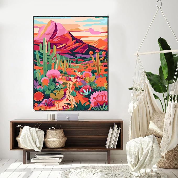 Meothan Paint by Numbers Kit for Adults Beginner 16x20 inch (Without Frame) | Cactus Flowers Adult Paint by Number Kits on Canvas, DIY Desert Acrylic Oil Easy Painting by Numbers for Home Wall Decor