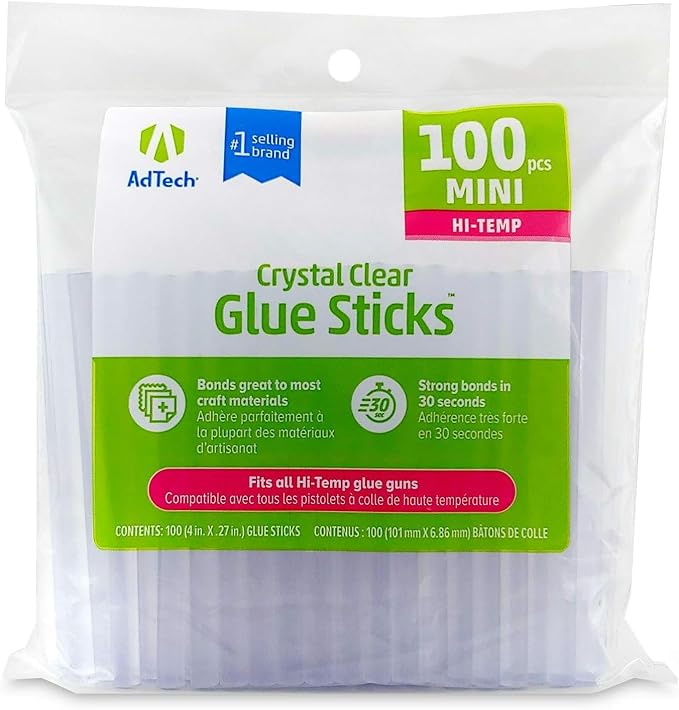 Adtech Mini Hot Glue Sticks Clear | High Temperature | Bonds in 30 Seconds | 800 Count, Pack of 8
