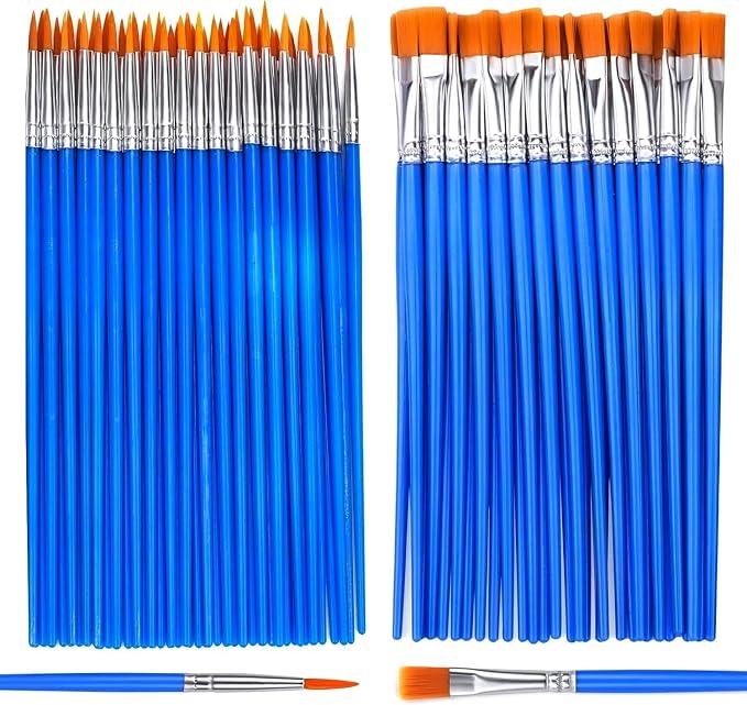 AROIC Paint Brushes Set,110 Pcs Flat & Fine Nylon Acrylic Brushes Bulk | Miniature Detailing & Rock Painting Oil Watercolor Canvas Artist Professional Painting Kits Small Paint Brush for Classroom
