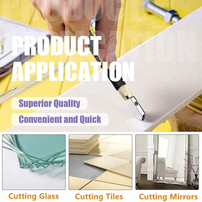 Glass Cutter Tool with Cutting Oil, Professional Glass Cutting Kit with Metal Ball Head, Oil Dropper, and 3 Replacement Cutting Heads