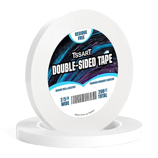 Ultra-Thin Permanent Double-Sided Tape - Double Sided Adhesive Sticky Tape for Arts, Crafts, Photography, Scrapbooking, Tear-by-Hand - Acid Free 2/5 Inch Wide 200FT Long Total