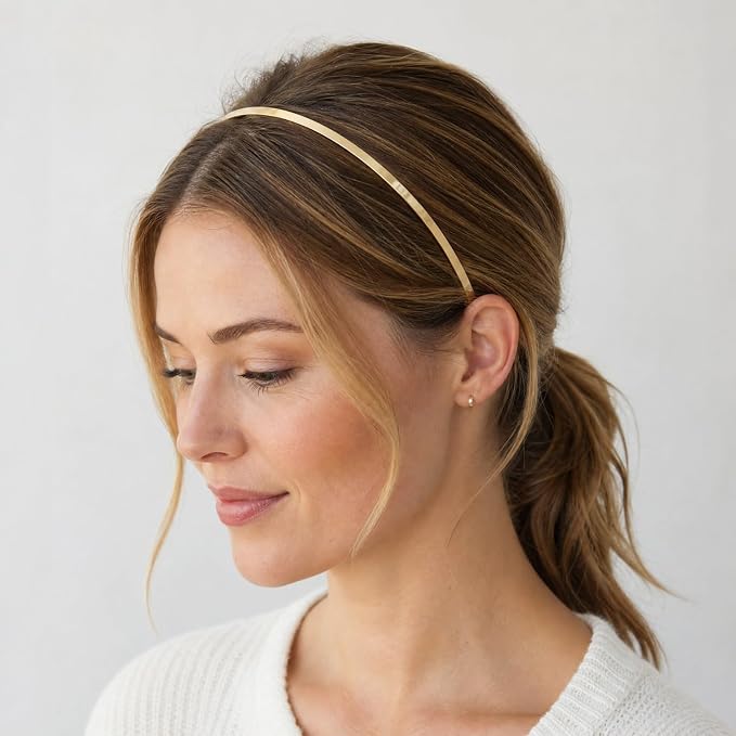 Lawie 20 Pack Bulk 5 MM Wide Thin Silver Gold Black Plain Blank Hard Metal Headbands Base Hair Bands Clasps Tiara DIY Craft Accessories for Women (Gold)