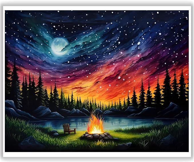 HITO Starry Sky Paint by Numbers Kit for Adults, Adult Paint by Number Kits | Landscape Paint by Numbers for Adults Beginner, Bonfire Paint by Numbers for Gift Home Wall Decor 16x20 Inch Frameless