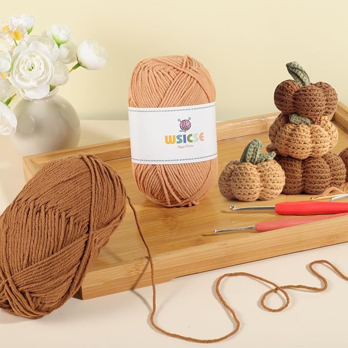4 Pack Crochet Yarn, 560 Yard Soft Brown Yarn for Hand Knitting Decor Gifts | 60% Cotton, 40% Polyester; Soft Worsted Yarn; for Crochet and Knitting; 3-4 mm Needles, 2-3 mm Hooks