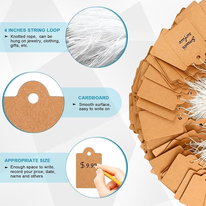220 Pack Kraft Gift Tags with String Attached Marking Display Labels