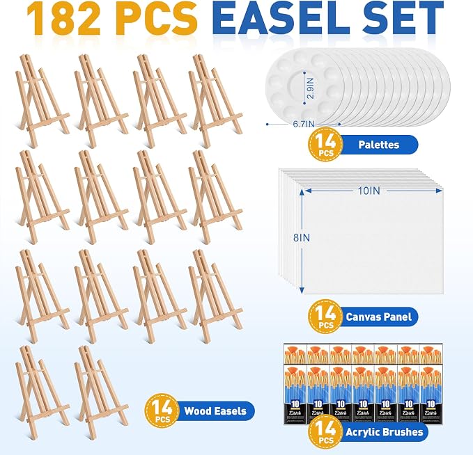 ESRICH 182PCS Acrylic Paint Set with 11.8 in Wooden Easels | 8 x 10 in Canvas Boards, Paint Brushes Canvas Panel Painting Kit for Acrylic Oil Watercolor Beginners