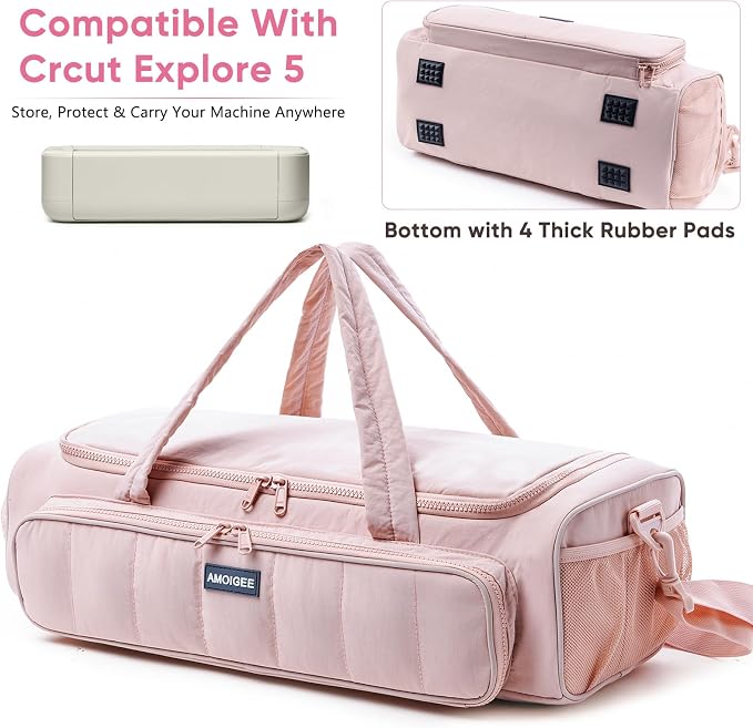 AMOIGEE Puff Carrying Case for Cricut Explore 5, Quilted Storage Bag for Die-Cutting Machine, Travel Craft Tote with Pockets for Vinyl, Tools, Mats and Cricut Accessories and Suppliers
