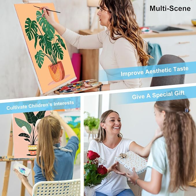 6 Pack Paint by Numbers Kit for Adults, Potted Green Plant, 8x12 Inch | Acrylic Number Painting Set, DIY Canvas Art Craft Kit, Beginner Friendly, Home Wall Decor, Stress Relief Relaxing Hobby Gift
