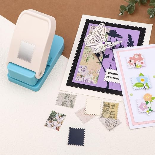 2 Pcs Paper Punch | Stamp Punch | Square Hole Punches | 1" Square & 1x0.8 inch Rectangular Postage Stamp Shape Puncher | Portable Lever Action Craft Punches for Paper Crafting Scrapbooking