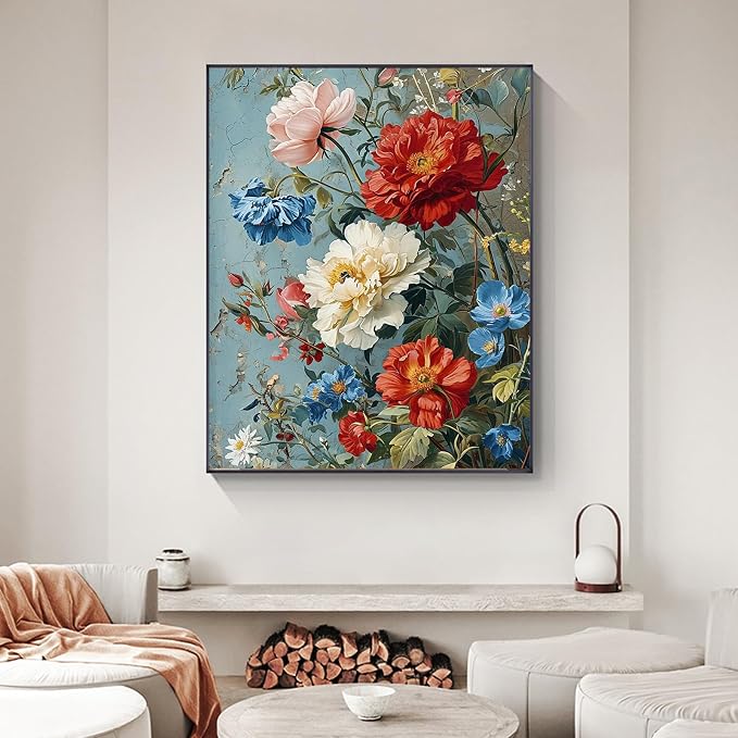 Yezavesu Flowers Paint by Numbers Kit for Adults Without Frame 16x20 in | Vintage Flowers Paint by Numbers for Adults Beginner, DIY Acrylic Painting, Stress Relief Craft Kits, Home Wall Decor Gift