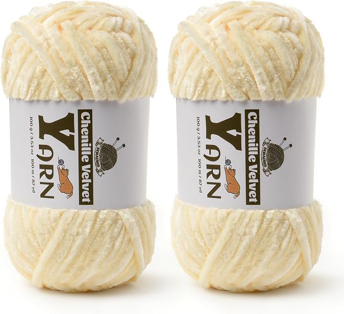 Chenille Crochet Milky White Yarn 2 Pack