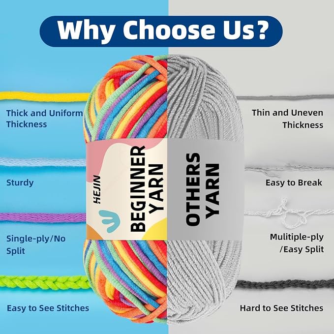 120g Coral Yarn for Crocheting and Knitting; Rainbow Yarn for Beginners with Easy-to-See Stitches;Worsted-Weight Medium #4 for Beginners Crochet Kit Making