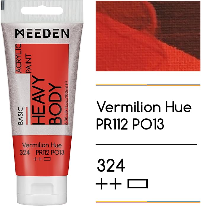 MEEDEN Acrylic Paint Vermilion Hue: 100ml/3.38oz x 2 with Titanium White | Heavy Body Artist Acrylic Paint Set for Canvas, Wood & Craft, Non-toxic Creamy Art Paint with Titanium White for Mixing