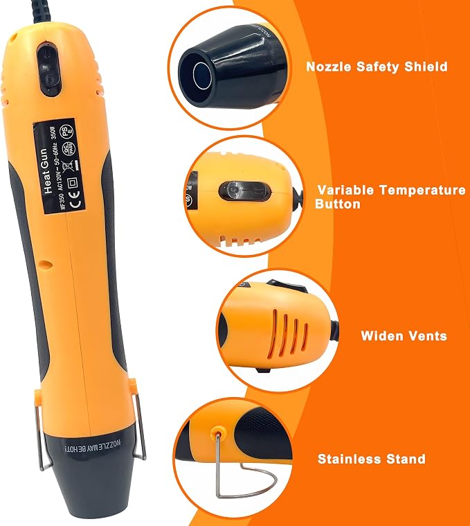 Heat Gun, 350W Mini Heat Gun with Reflector Nozzle Dual Temperature Settings Fast Heat Hot Air Gun Tool for Crafting, Heat Gun for Craft Dryer, 6.56Ft Overload Protection for Drying Paint