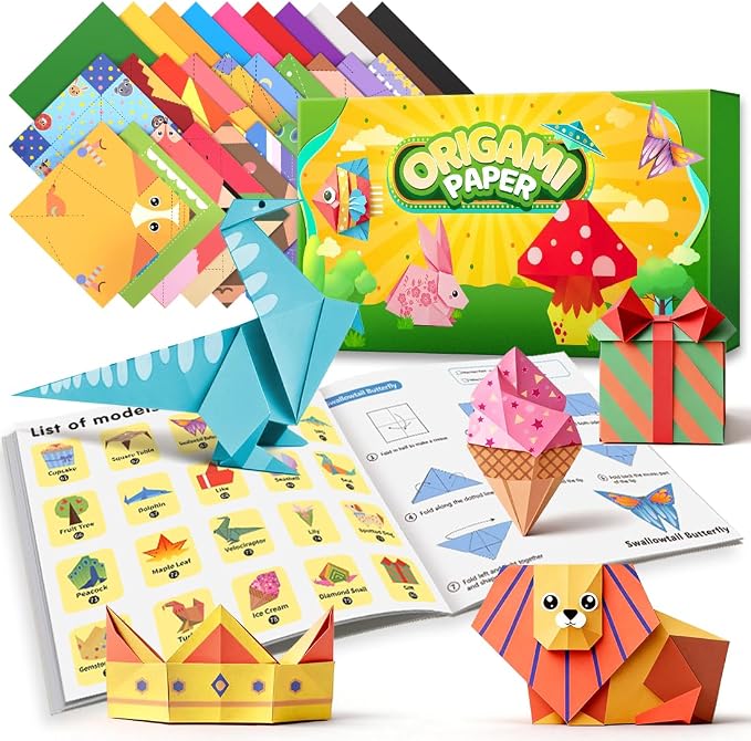 IOOLEEM Origami Paper Kit, 200 Sheets with 80 Patterns, Double Sided Colored Blank Folding Paper Set with Step-by-Step Instructions, Art & Craft Supplies