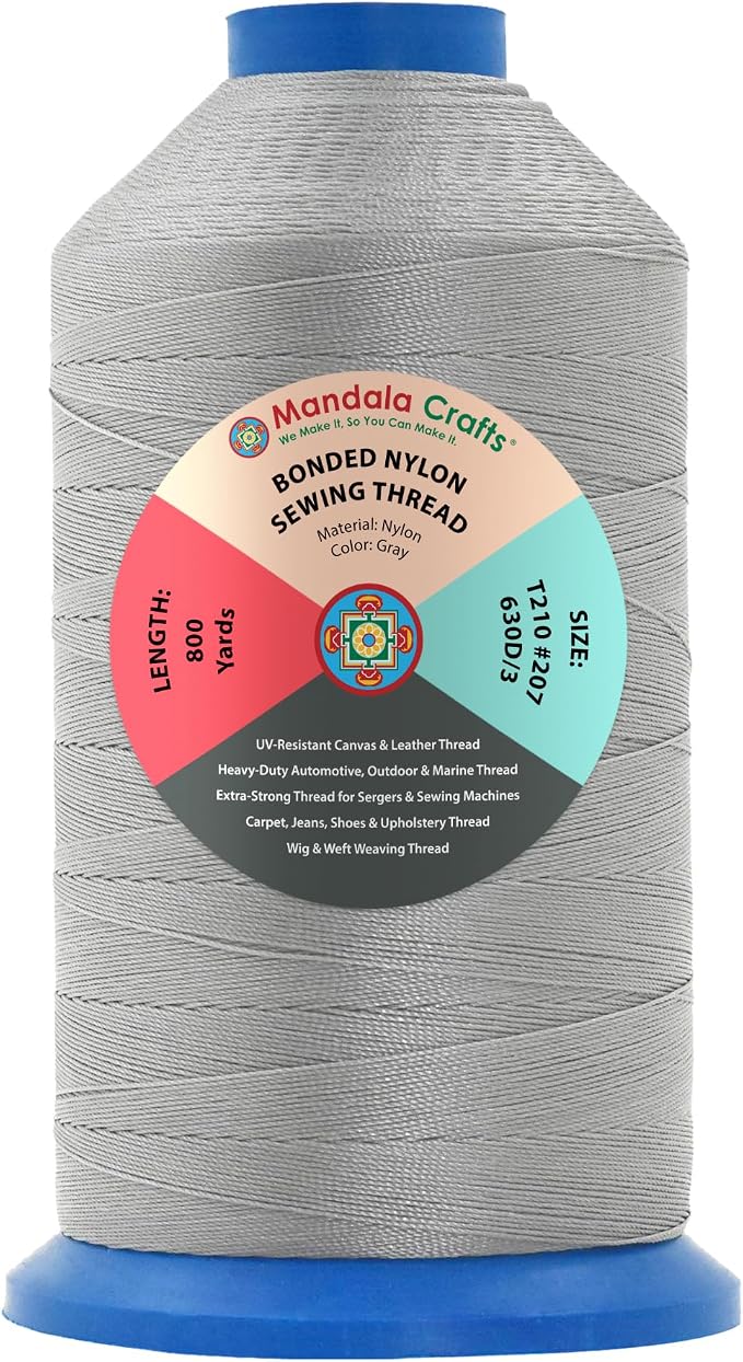 Mandala Crafts Size 207 630D T210 Gray Bonded Nylon Thread, 800 YDs