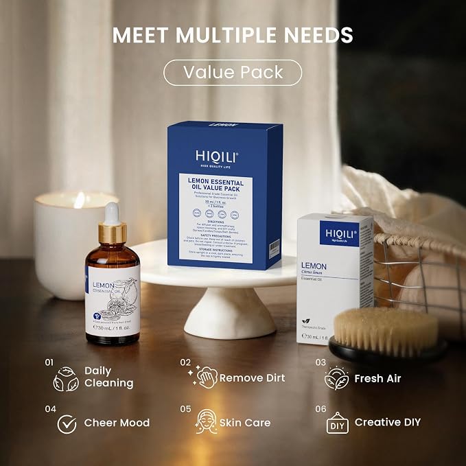 HIQILI Lemon Essential Oil Sharing Pack for Diffusers & Cleaning, DIY