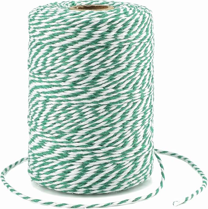 G2PLUS Christmas String, 2MM 656 Feet White and Green Cotton String | Natural Soft and Sturdy,for Christmas Gift Wrapping, DIY Arts and Crafts