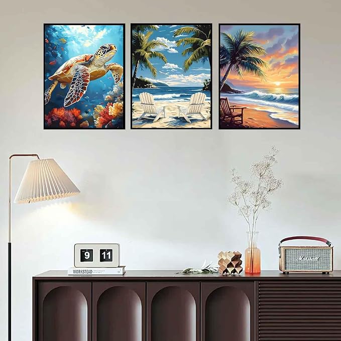 Ycydilirab 6 Pack Diamond Art Kits for Adults,Sea Turtle 5D Diamond Painting Kits for Adults,Seaside Scenery DIY Gem Painting Perfect for Gifts and Home Wall Decor 10x12inch