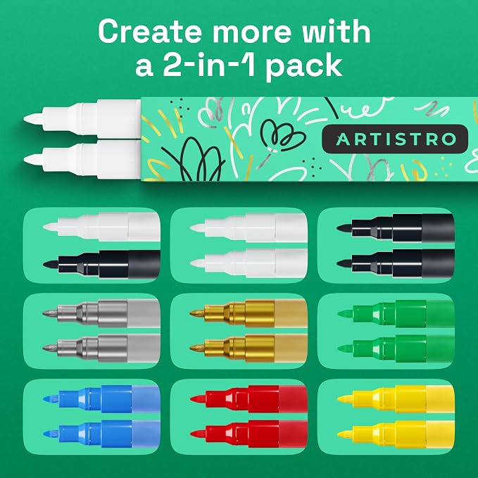 ARTISTRO White Acrylic Paint Markers - 0.7mm Extra Fine-Tip - Set of 2