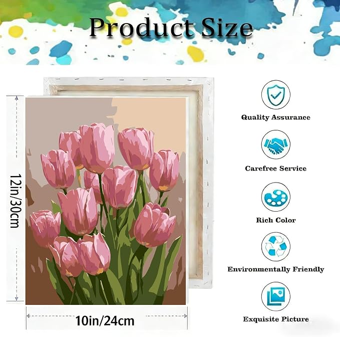 Paint by Numbers Kit for Adults,Tulip DIY Paint by Number With Frame | Paint by Number for Beginner,Adult Paint by Number,HD Color Canvas,DIY Tool Kits,Stress Relief Craft,Great Gift,10X12 inch