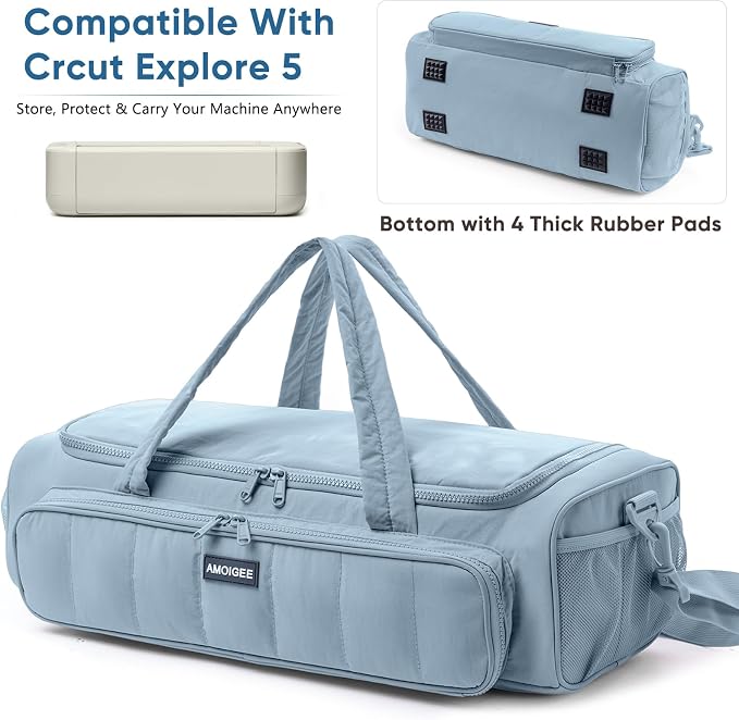 AMOIGEE Puff Carrying Case for Cricut Explore 5, Quilted Storage Bag for Die-Cutting Machine, Travel Craft Tote with Pockets for Vinyl, Tools, Mats and Cricut Accessories and Suppliers