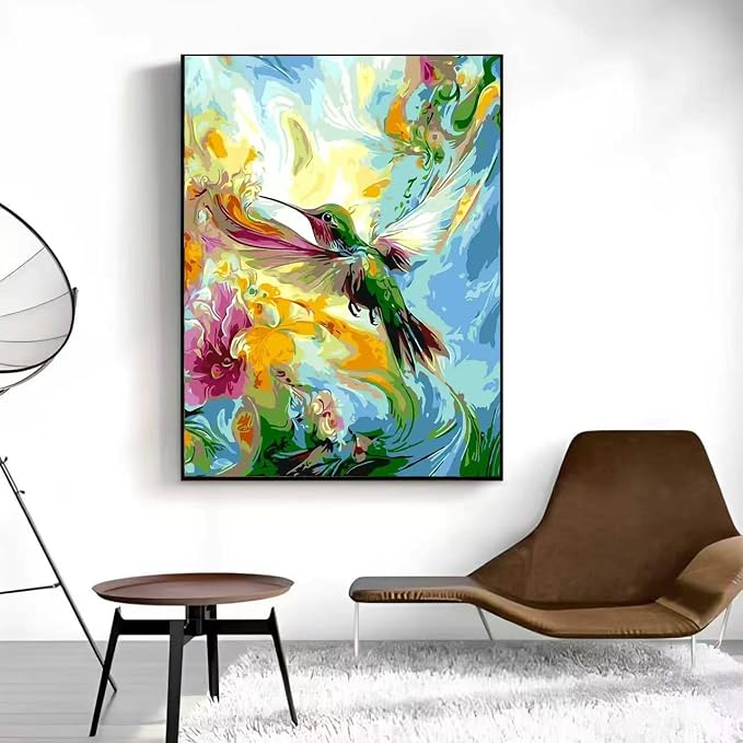 OJTOYART Hummingbird Paint by Numbers Kit for Adults,Paint Canvas 16x20In | Color by Numbers for Adults,Acrylic Watercolor Oil Colorful Home Decor