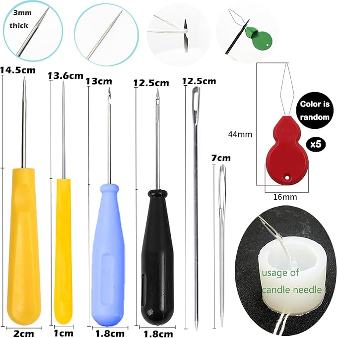 11 Pcs Candle Needle Kit,Wick Inserting Tool Molds Punch Needle with Hook Eye,Large-Eye Candle Wicking Needle(2 Style)