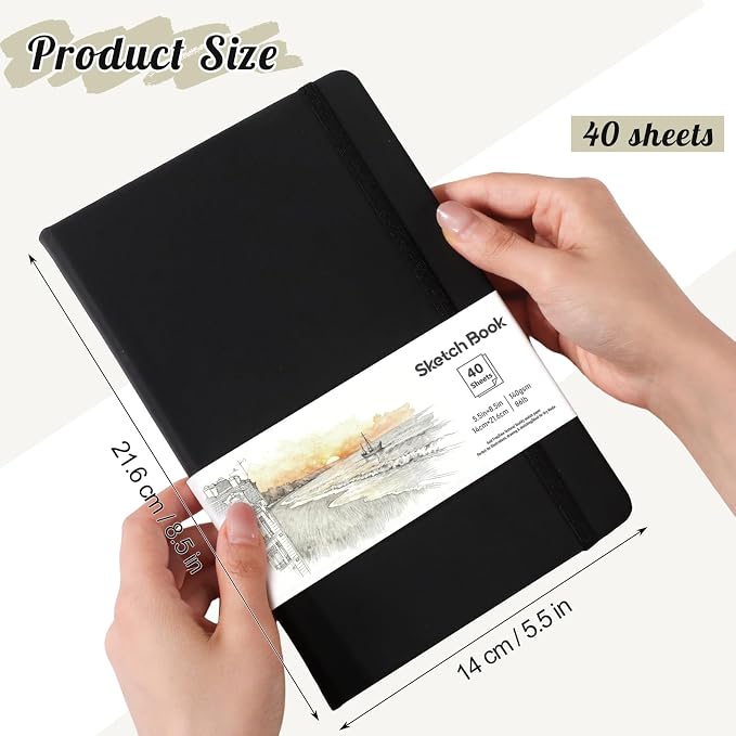Hardcover Sketch Book 5.5 x 8.5 In, 40 Sheets, 140Gsm Drawing Paper
