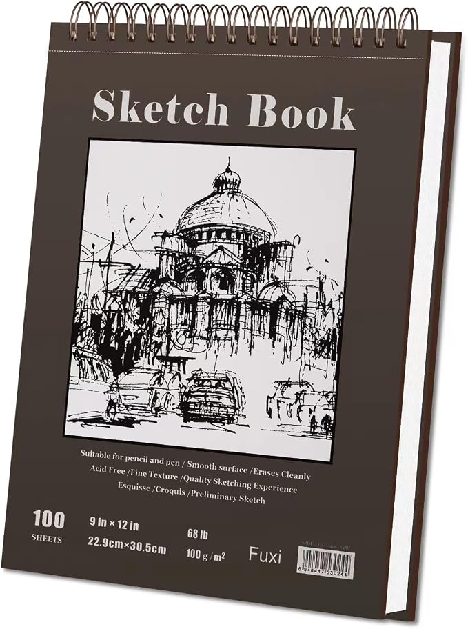 Fuxi 9" x 12" Sketch Book_Top Spiral Bound Sketchbook_100Sheets 68lb/100gsm | Art Sketch Pads for Drawing, Acid-Free Drawing Paper Pad for Kids, Students, Artists & Beginners, Art Supplies for Adults