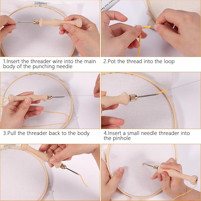 Pllieay Punch Needle, Wooden Punch Needle Tool for Punch Needle