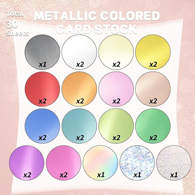 30 Pack Metallic Cardstock Paper Sheets 250gsm/92lb 6×8inch