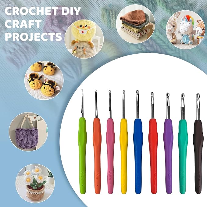 HYHJMISTY Beginner Crochet Kit with Ergonomic Hooks for Adult DIY Gift