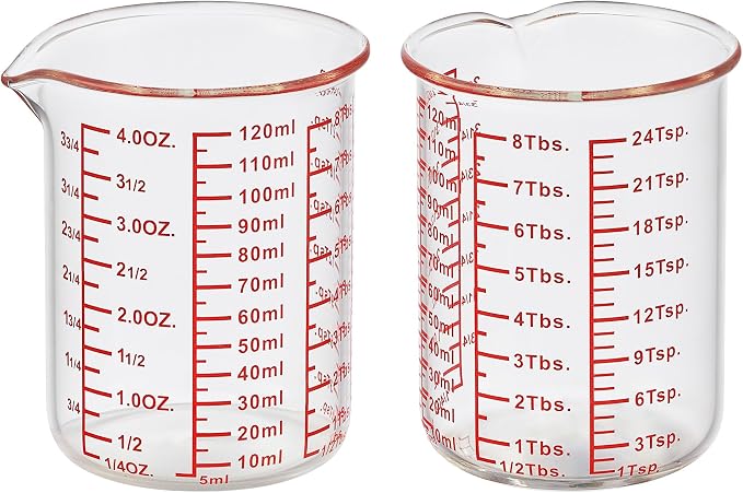 Ackers BORO3.3 4 oz/120 ml Glass Measuring Cup with V-Shaped Spout, 2 Pack