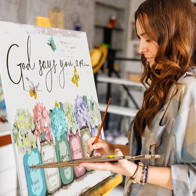 Paint by Numbers Kit for Adults, Christian Bible Verse, 16 x 20 Inch | DIY Adult Paint by Number Kit on Canvas for Beginners, without Frame, Religious Wall Decor, Stress Relief Craft Gif