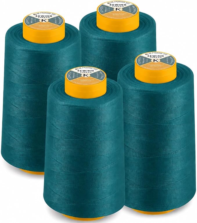 AK Trading 4-Pack Aquamarine All Purpose Sewing Thread Cones (6000 Yards Each) of High Tensile Polyester Thread Spools for Sewing, Quilting, Serger Machines, Overlock, Merrow & Hand Embroidery